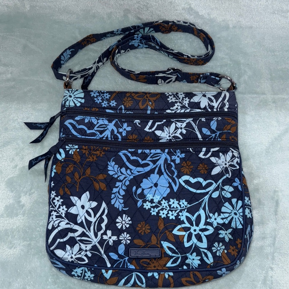 Vera Bradley Floral Crossbody Bag with Blue and Brown Pattern